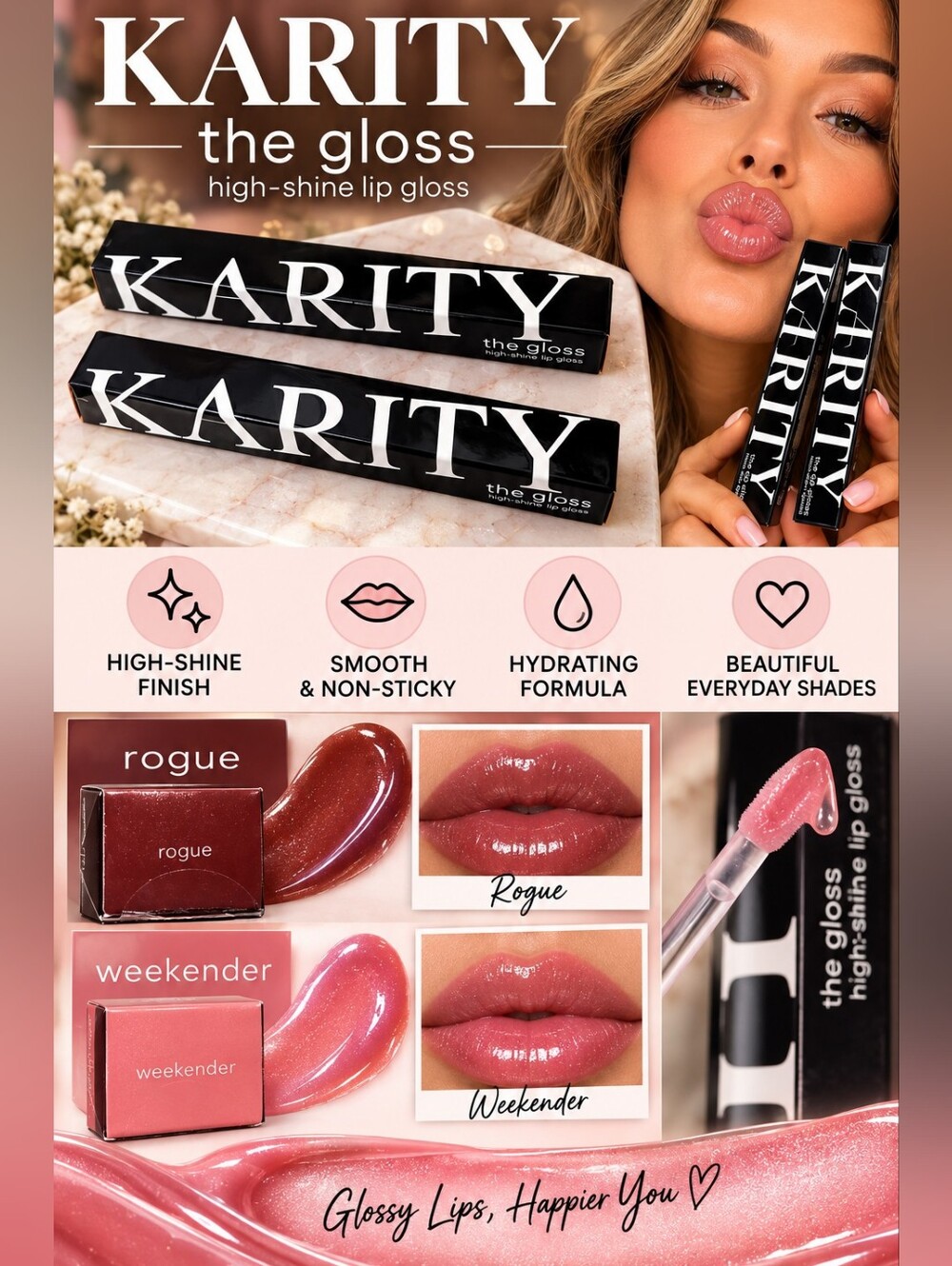 Karity Gloss High-Shine Lip Gloss — Rogue & Weekender
